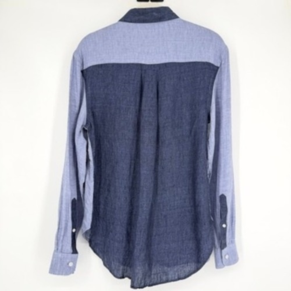 Reiss Lianna Linen Colorblock Button Down Shirt Blue Long Sleeve Lightweight 2 - Picture 6 of 16